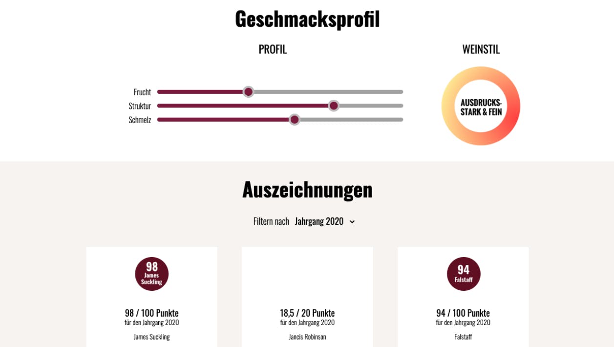 Das Weinprofil und Auszeichnungen auf Hawesko 